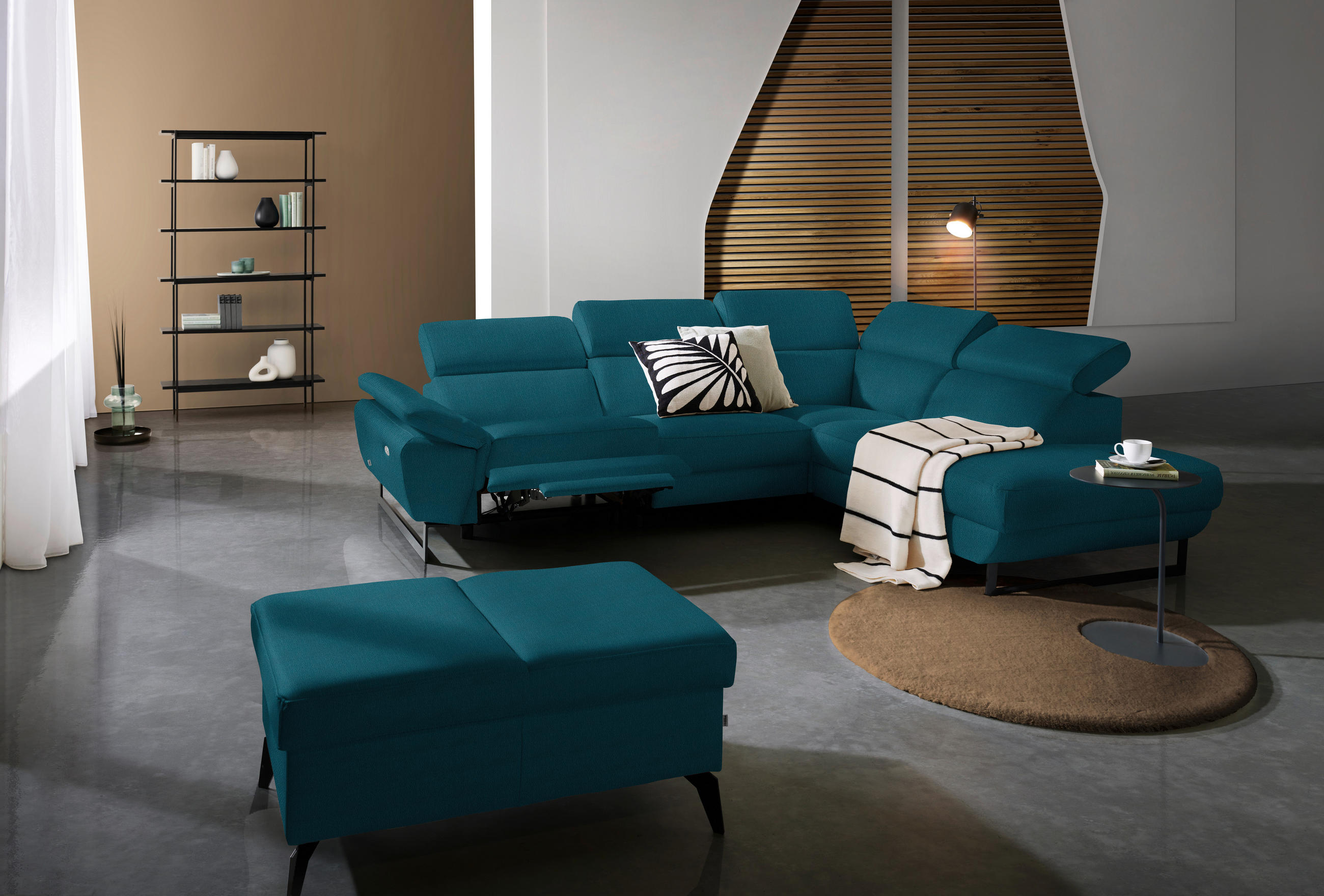 ECKSOFA in Echtleder Petrol  - Petrol/Schwarz, Design, Leder/Metall (281/225cm) - Celina Home