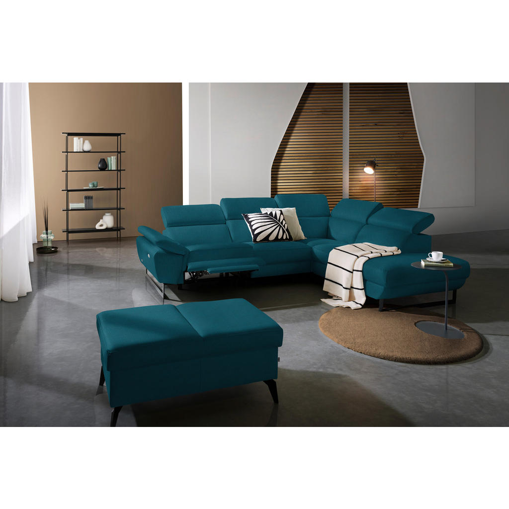 Thumbnail - Celina Home Ecksofa, Petrol, Leder, Echtleder, Rindleder, Spaltleder, 5-Sitzer, Ottomane rechts, L-Form, 281x225 cm, Mad...