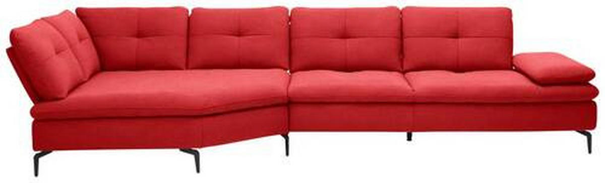ECKSOFA in Flachgewebe Hellrot  - Hellrot/Schwarz, Design, Textil/Metall (157/344cm) - Chilliano