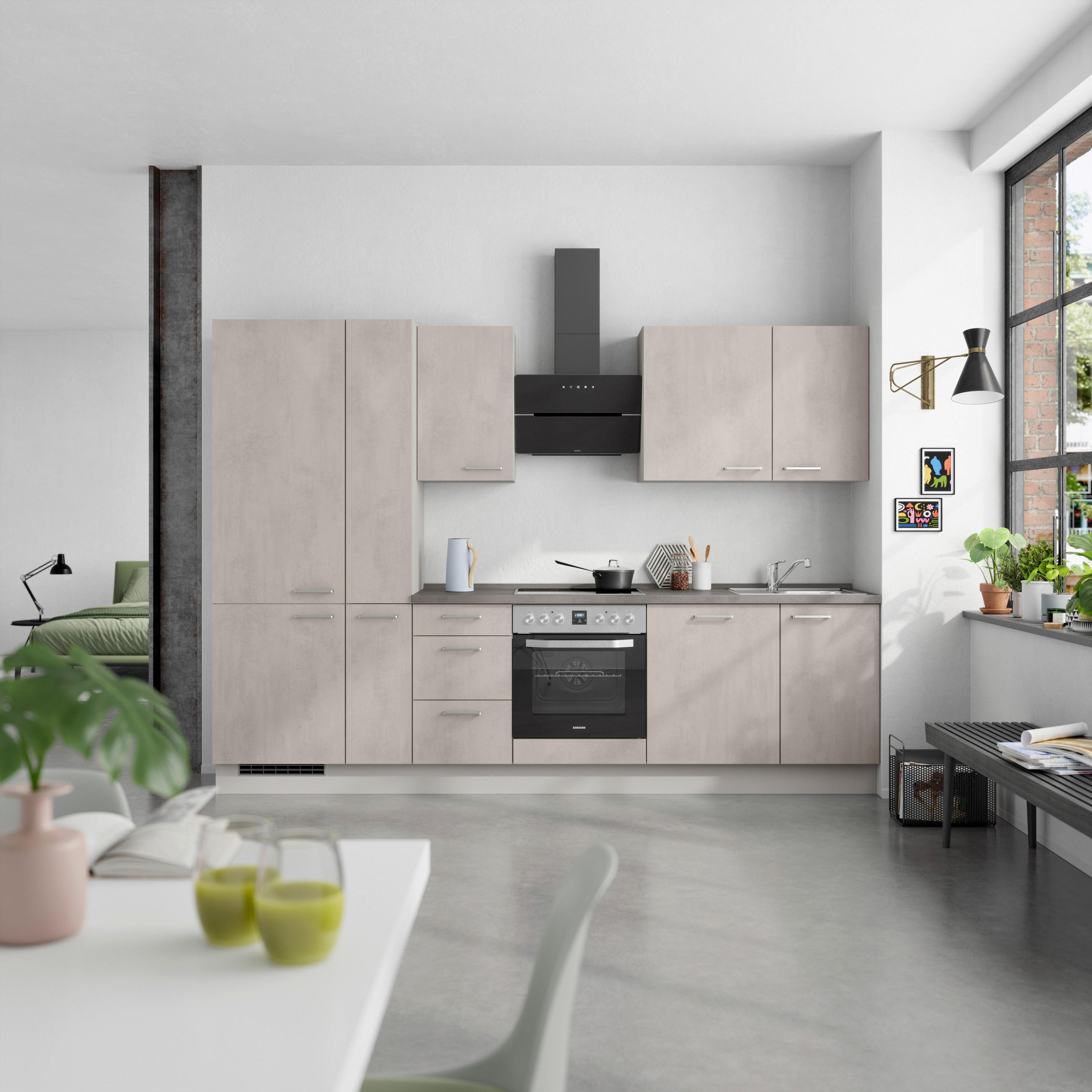 KÜCHENBLOCK Riva 300 cm  in Grau, Schieferfarben  - Schieferfarben/Edelstahlfarben, MODERN, Holzwerkstoff/Metall (300cm) - Nobilia