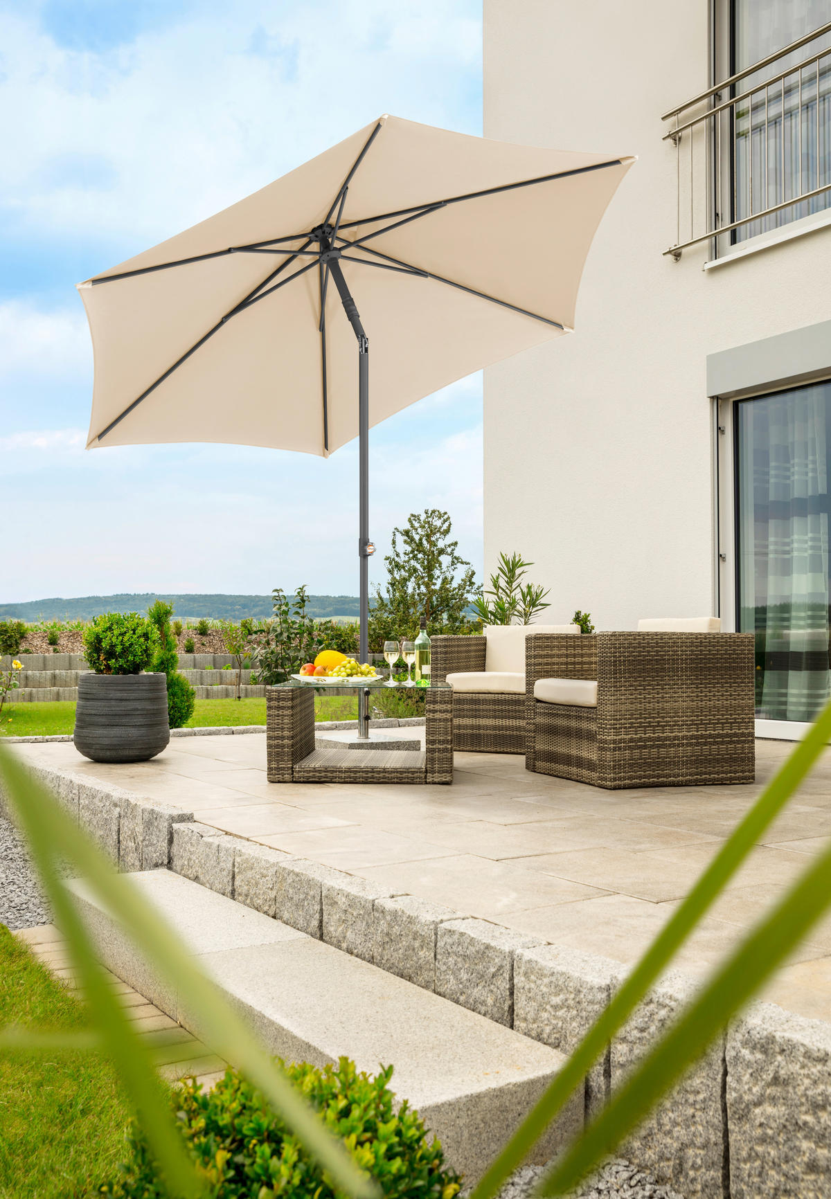 SONNENSCHIRM 270 cm Naturfarben  - Anthrazit/Naturfarben, Basics, Textil/Metall (270/258/270cm) - Schneider