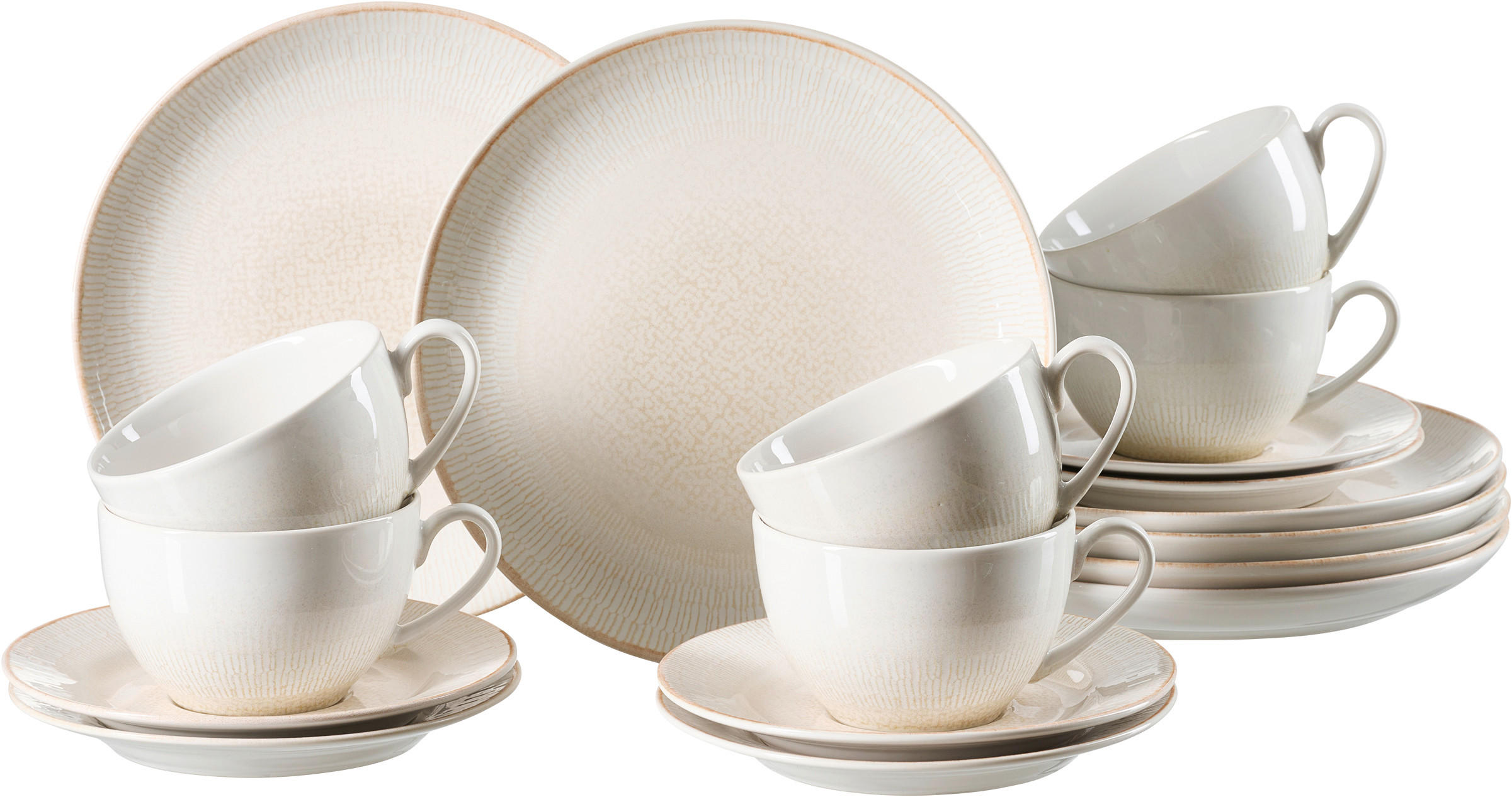 KAFFEESERVICE Creme, Weiß 18-teilig Cara  - Creme/Weiß, KONVENTIONELL, Keramik (28,5/23/19cm) - Ritzenhoff Breker