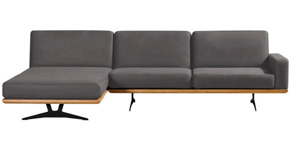 ECKSOFA in Flachgewebe Grau  - Schwarz/Grau, Natur, Holz/Textil (170/326cm) - Valnatura