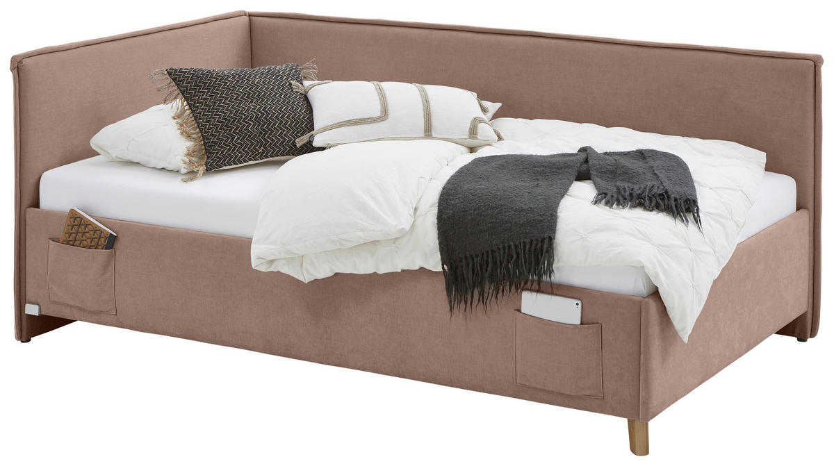 POLSTERLIEGE in Flachgewebe Rosa  - Eichefarben/Rosa, Konventionell, Holz/Textil (120/200cm) - home24