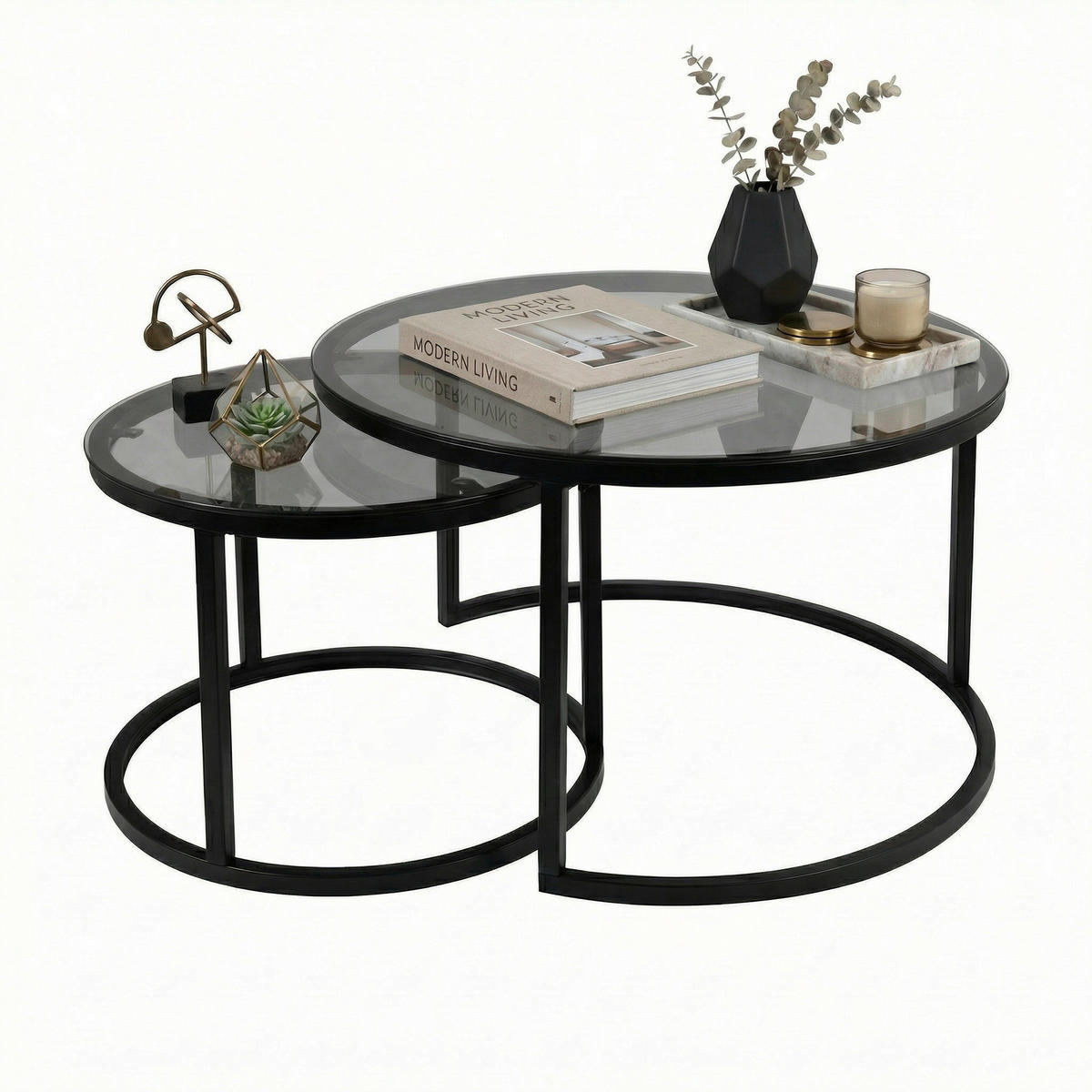 COUCHTISCHSET rund Multicolor, Schwarz, Transparent  - Transparent/Multicolor, Design, Glas/Metall (50-70/50-70/38-42cm) - MID.YOU