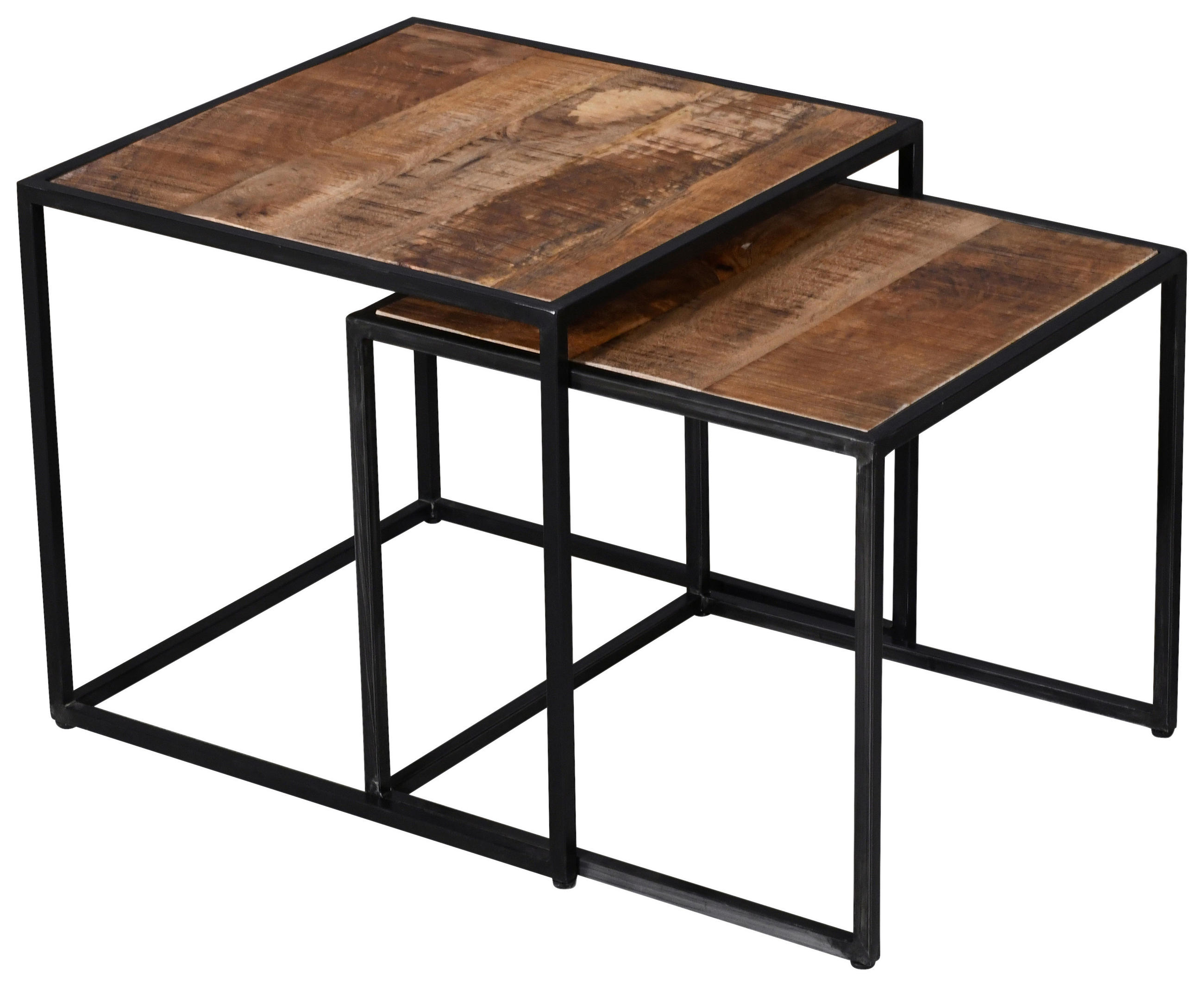 BEISTELLTISCHSET Mangoholz massiv quadratisch Grau, Naturfarben  - Anthrazit/Naturfarben, Natur, Holz/Metall (50/45/50cm) - MID.YOU