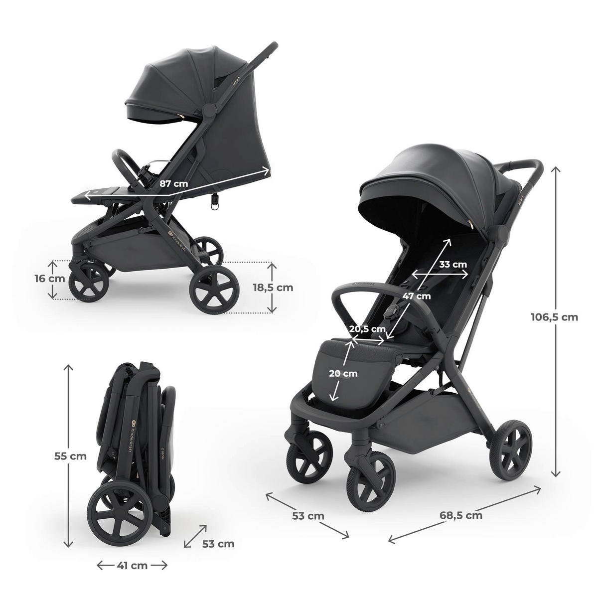 BUGGY Nubi 3  - Schwarz Hochglanz/Schwarz, Basics, Kunststoff/Textil (68,5/53/106,5cm) - Kinderkraft