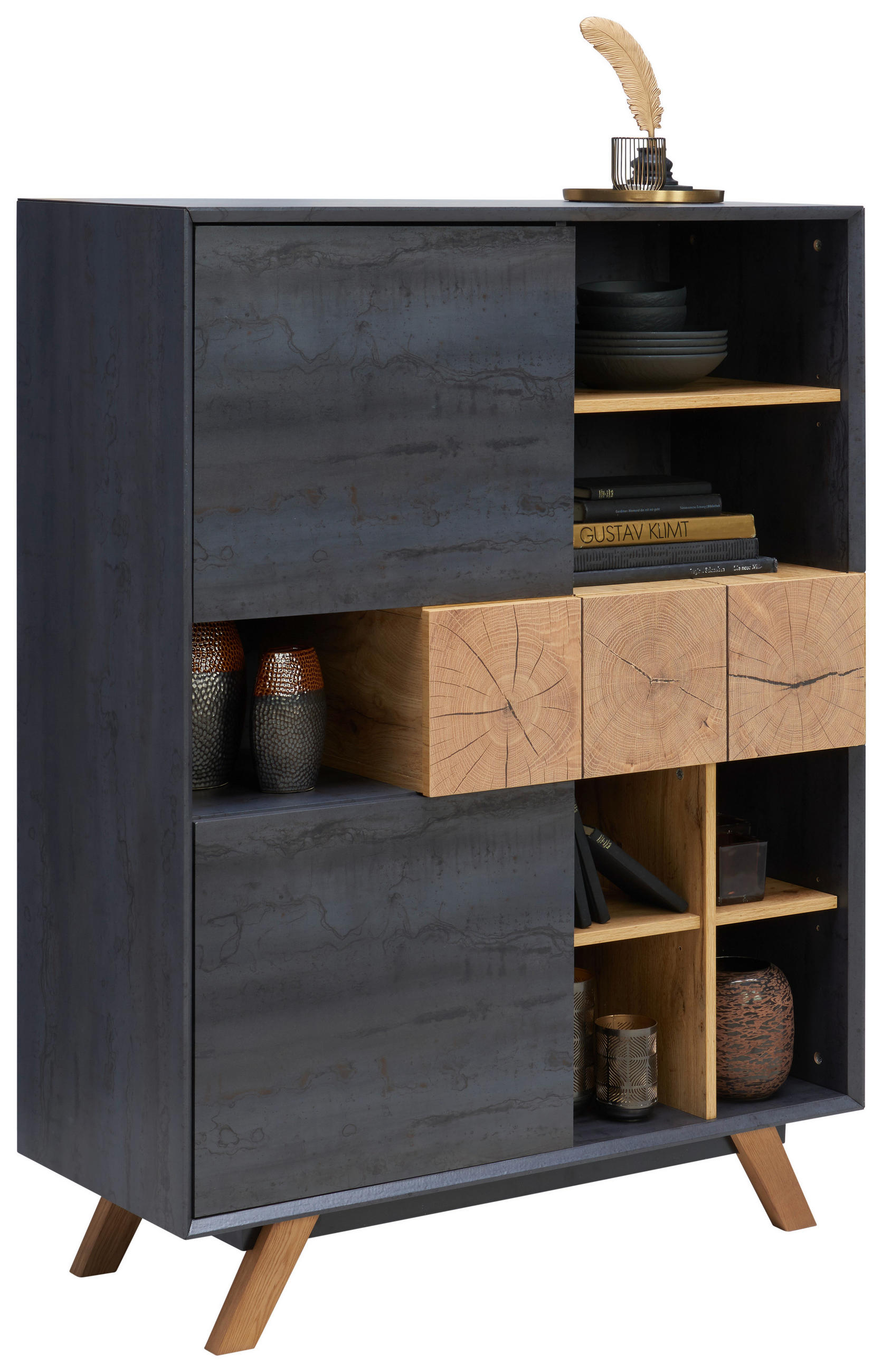 Carryhome Highboard Eiche, Dunkelgrau 100x133.5x40 cm