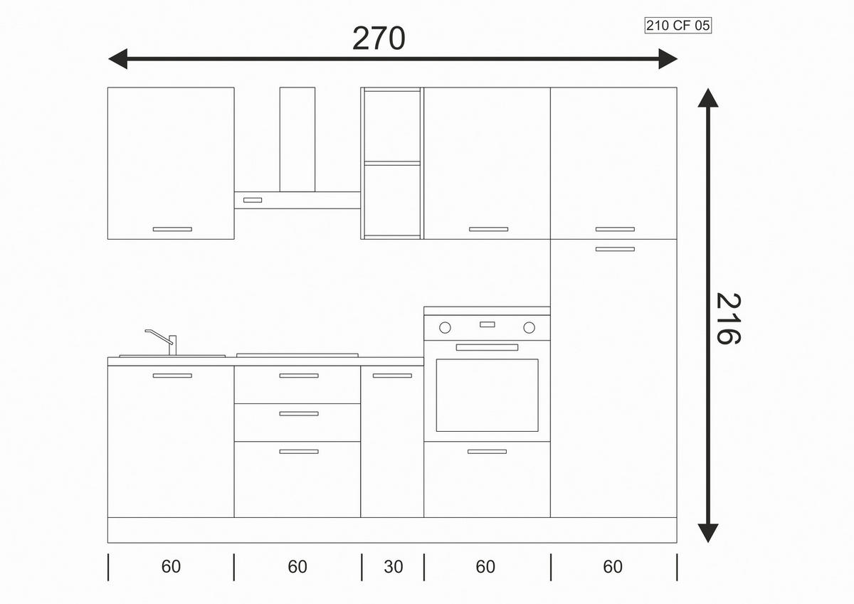 KÜCHENBLOCK 270 cm   in Weiß, Eukalyptusholzfarben  - Eukalyptusholzfarben/Alufarben, LIFESTYLE, Holzwerkstoff/Kunststoff (270cm) - MID.YOU