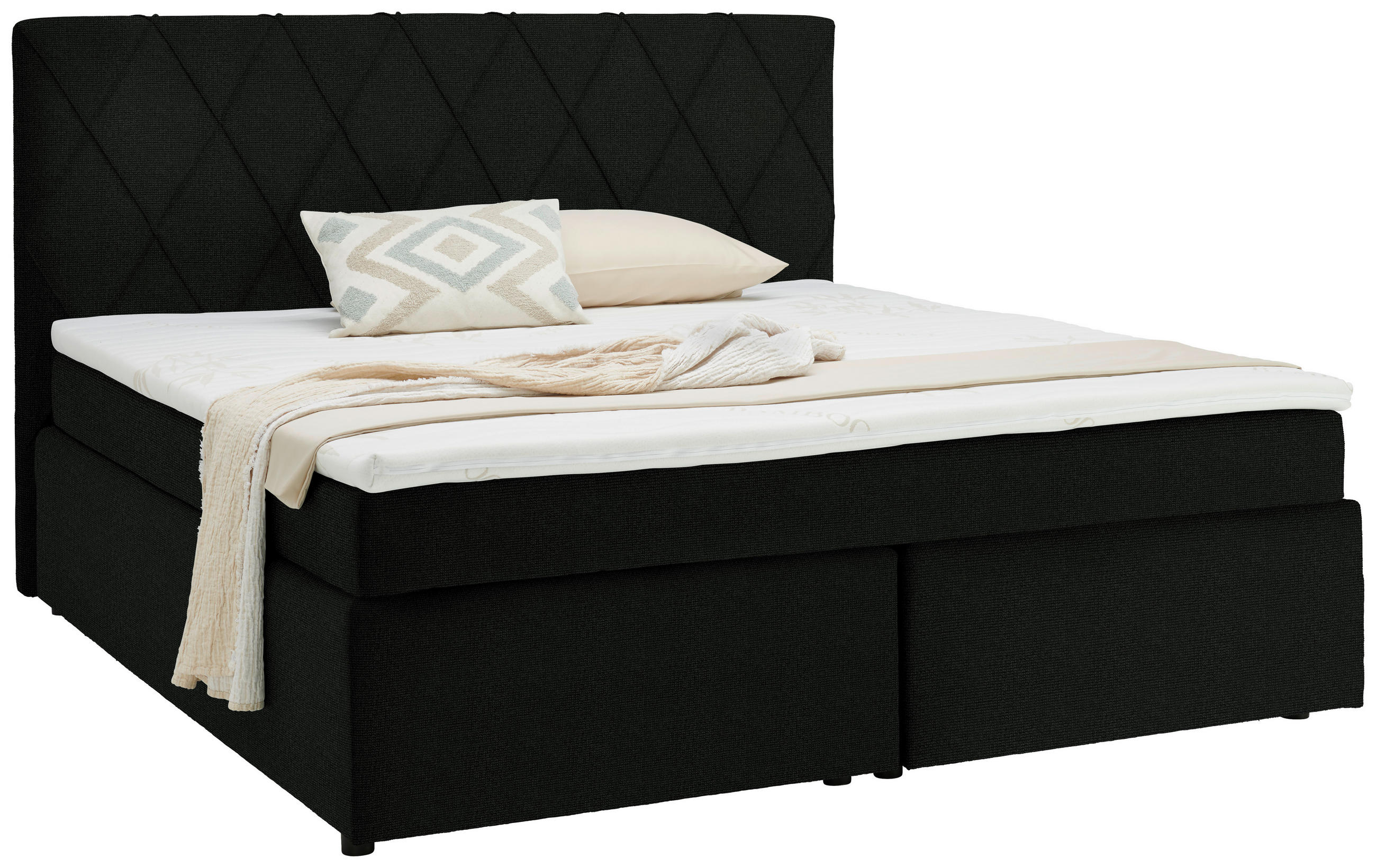 BOXSPRINGBETT 180/200 cm  in Schwarz  - Schwarz, Design, Kunststoff/Textil (180/200cm) - Xora