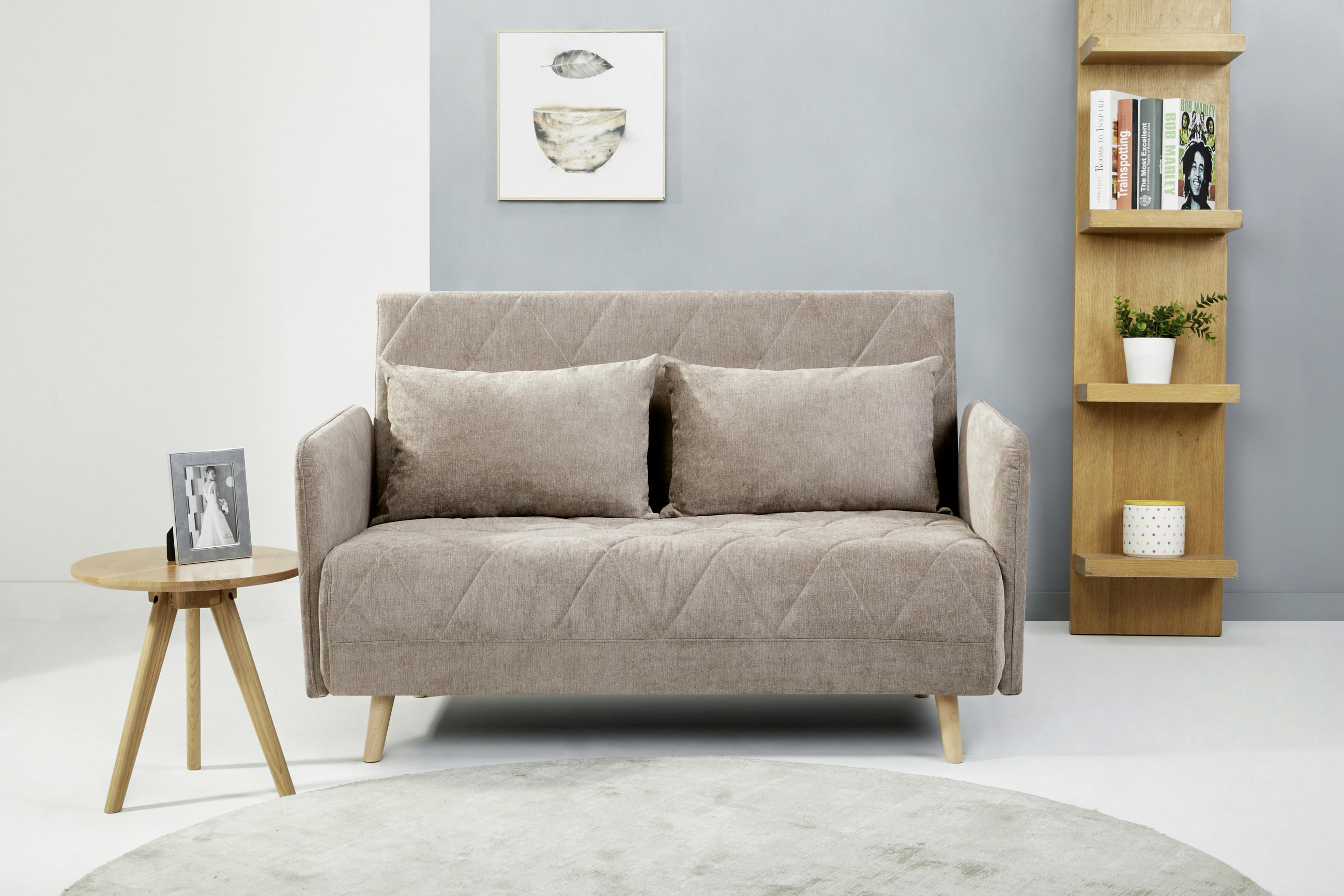 SCHLAFSOFA Webstoff Hellbraun  - Hellbraun/Eichefarben, LIFESTYLE, Holz/Textil (132/81/90cm) - MID.YOU