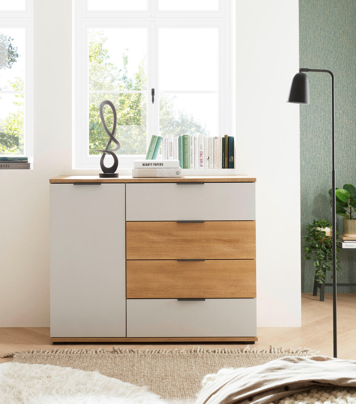 SIDEBOARD 120/96/38 cm  - Eichefarben/Hellgrau, Design, Holz/Holzwerkstoff (120/96/38cm) - Xora