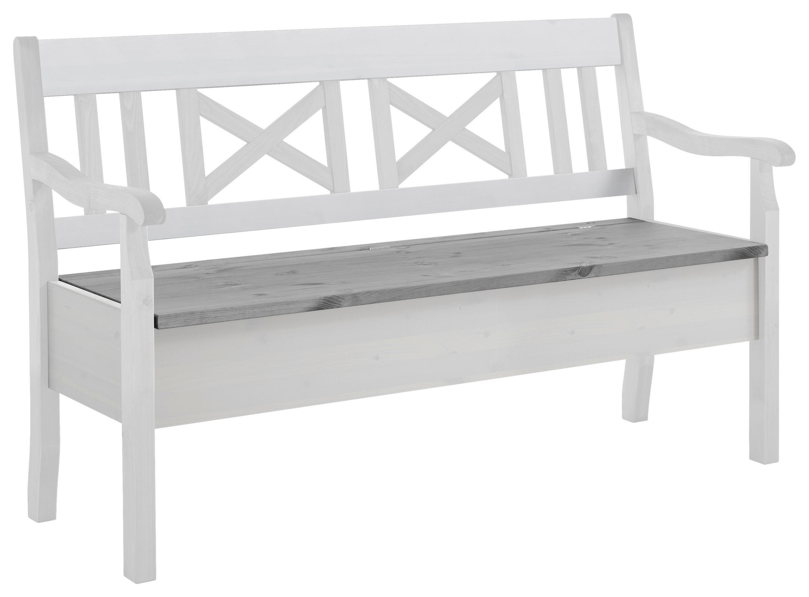 SITZBANK 148/93/58 cm Grau, Weiß Kiefer massiv  - Weiß/Grau, ROMANTIK / LANDHAUS, Holz (148/93/58cm) - Boxxx