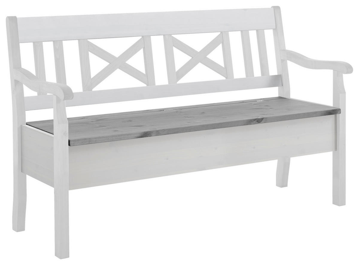 SITZBANK 148/93/58 cm Grau, Weiß Kiefer massiv  - Weiß/Grau, ROMANTIK / LANDHAUS, Holz (148/93/58cm) - Boxxx