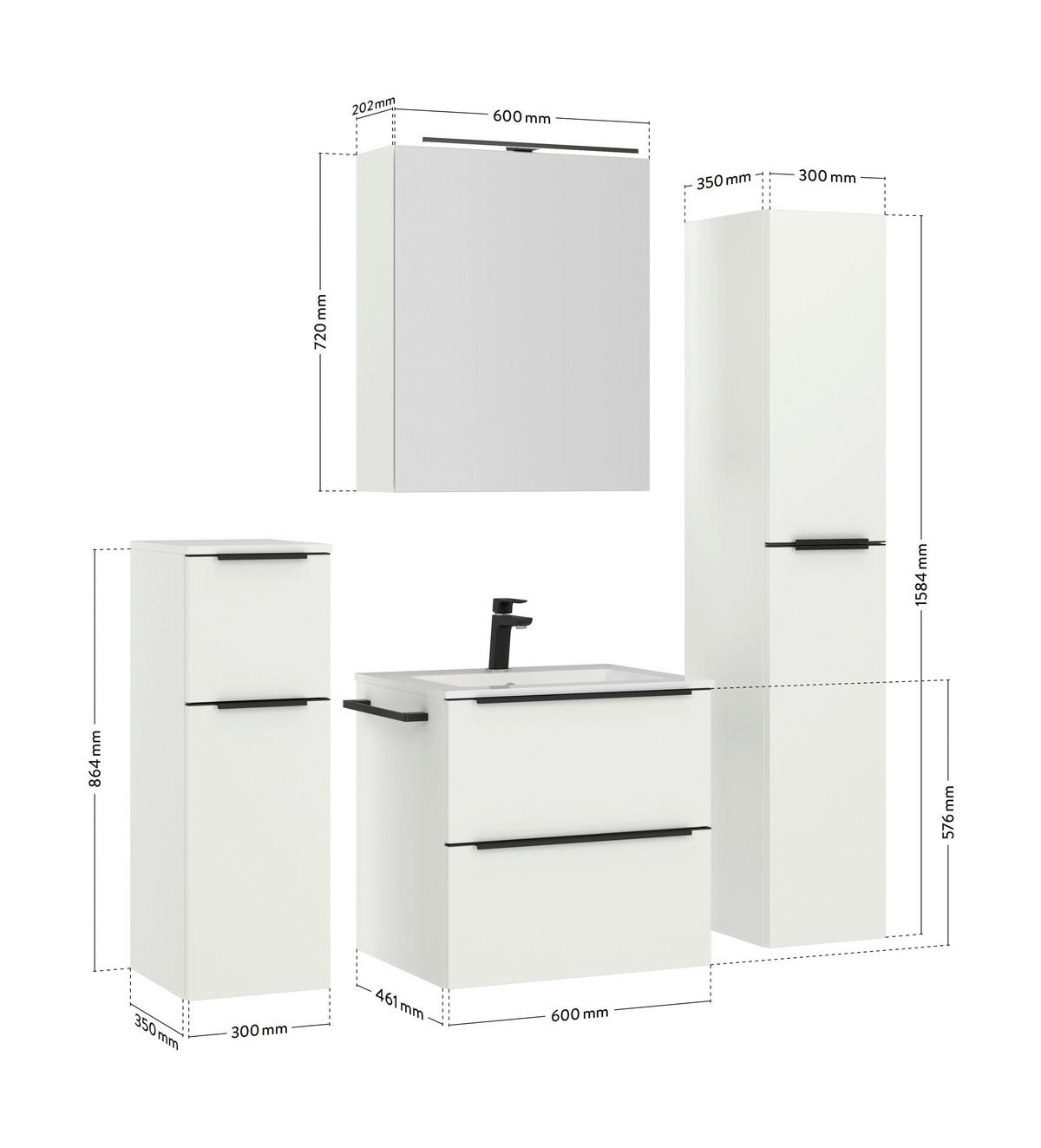 BADEZIMMER  in 61 cm  - Schwarz/Weiß, MODERN, Holzwerkstoff/Stein (61cm) - Nobilia