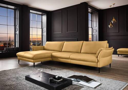 ECKSOFA in Echtleder Gelb  - Gelb/Schwarz, Design, Leder/Metall (172/334cm) - Valdera