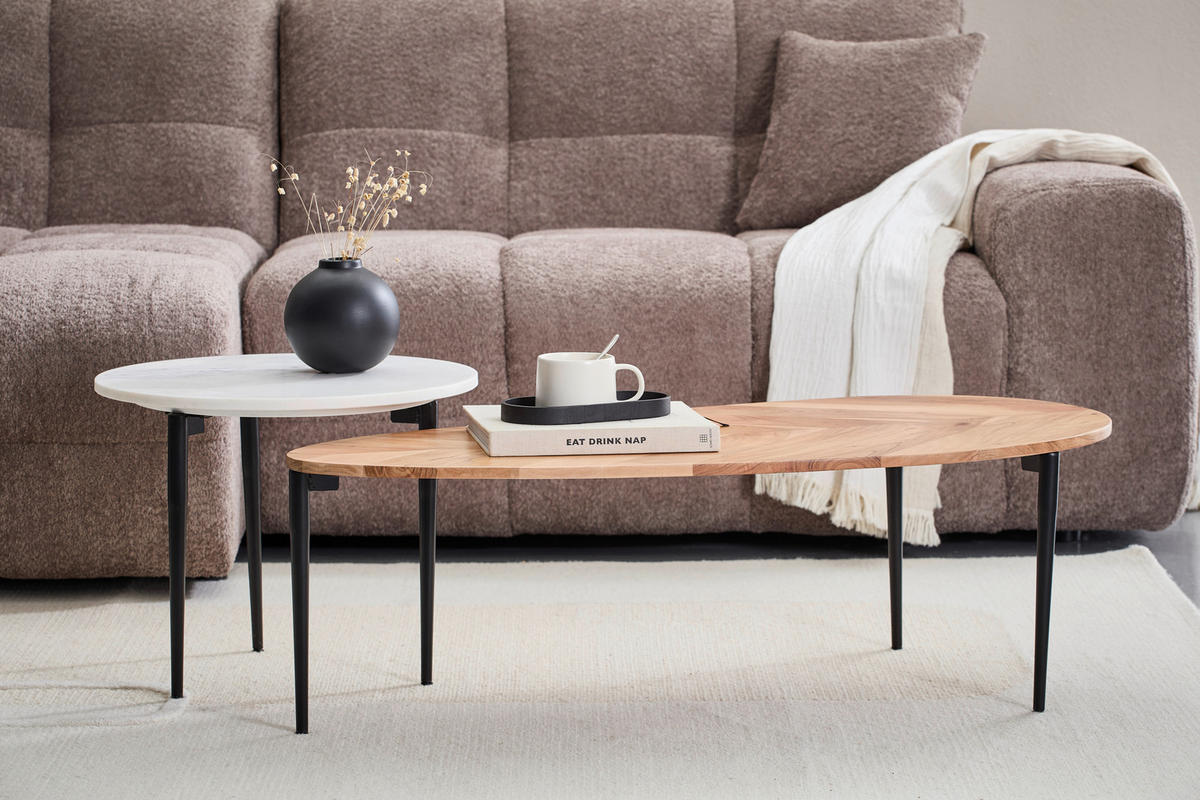 COUCHTISCH Akazie vollmassiv 110/35/50 cm Freiform Naturfarben, Schwarz  - Schwarz/Naturfarben, Design, Holz/Stein (110/35/50cm) - Livetastic