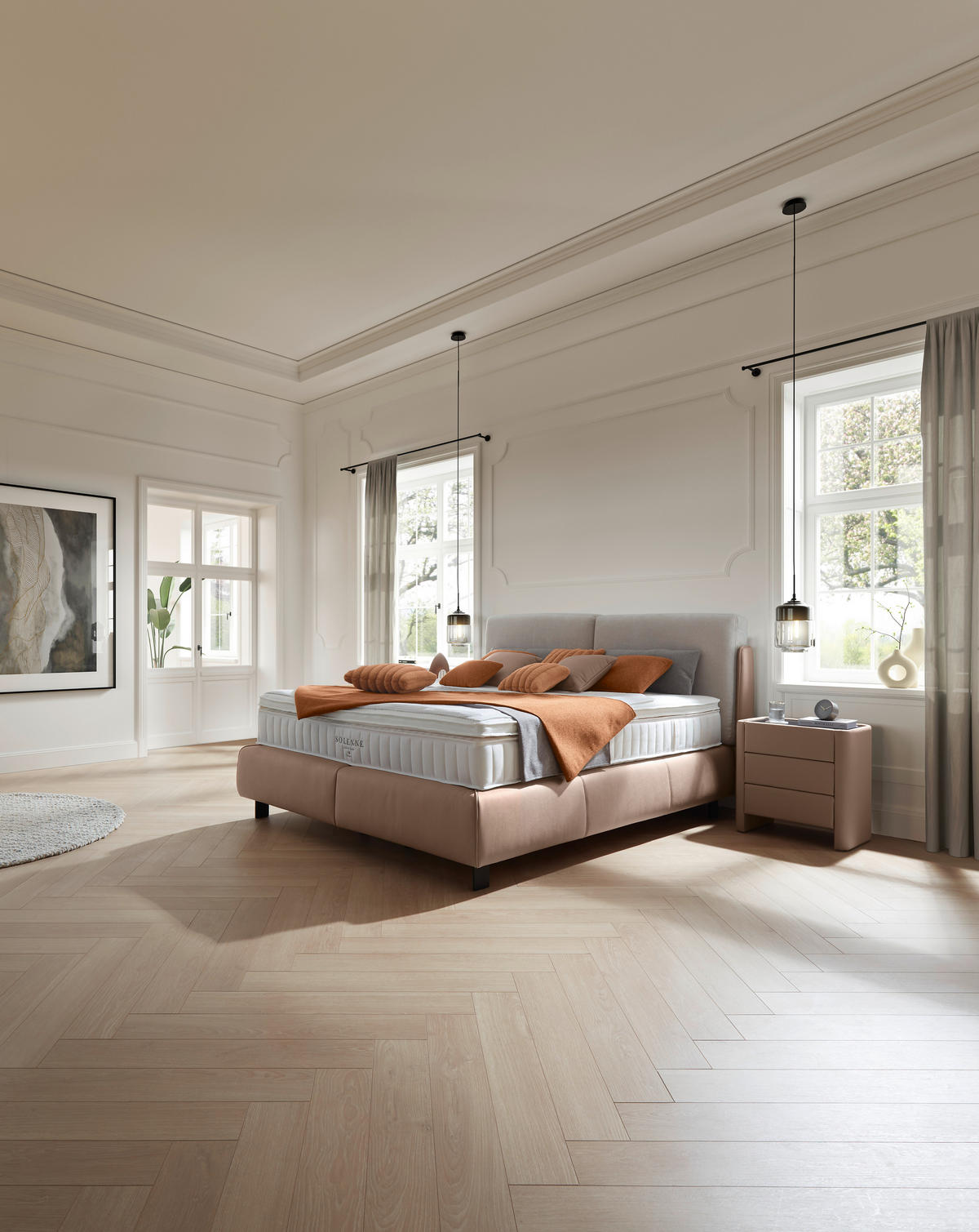 BOXSPRINGBETT 180/200 cm  in Hellbraun, Greige  - Hellbraun/Greige, Design, Textil/Metall (180/200cm) - Johann Jakob