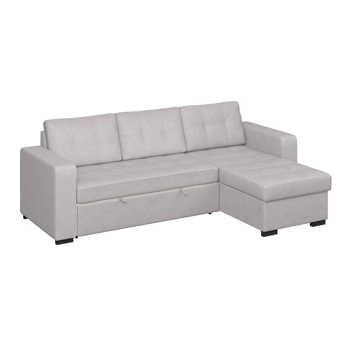 ECKSOFA TURIN Hellgrau Mikrofaser, Struktur Rückenkissen, Bettkasten  - Hellgrau/Schwarz, Trend, Textil/Metall (239/160cm) - MID.YOU