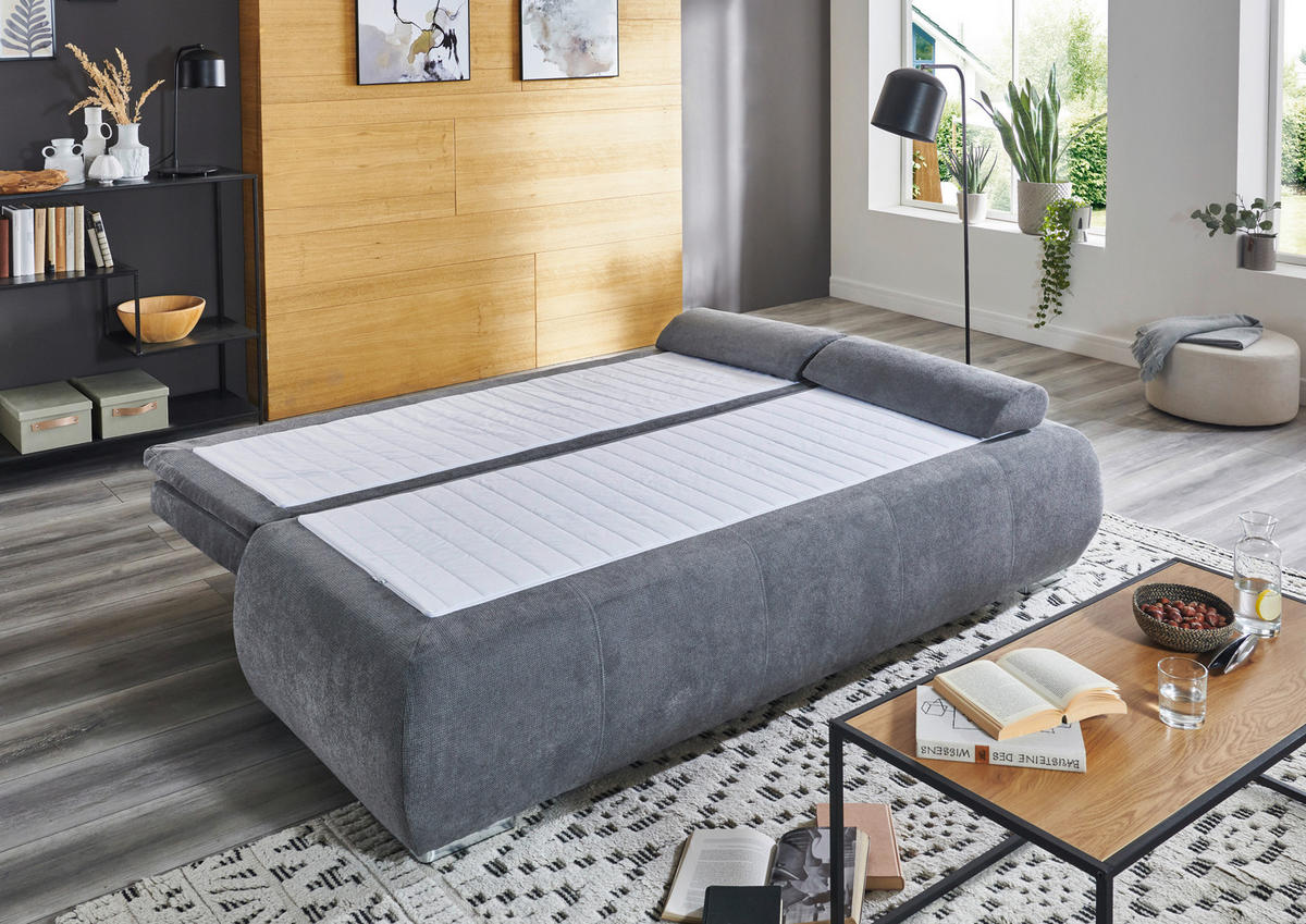 SCHLAFSOFA Webstoff Grau  - Chromfarben/Grau, KONVENTIONELL, Holz/Kunststoff (207/91/90cm) - Carryhome