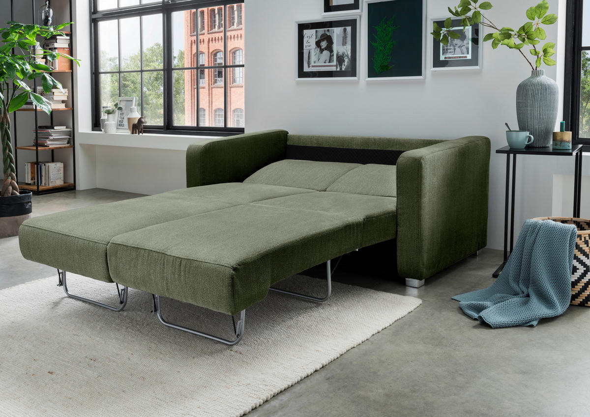 SCHLAFSOFA in Textil Dunkelgrün  - Chromfarben/Dunkelgrün, Basics, Kunststoff/Textil (159/88/87cm) - Livetastic