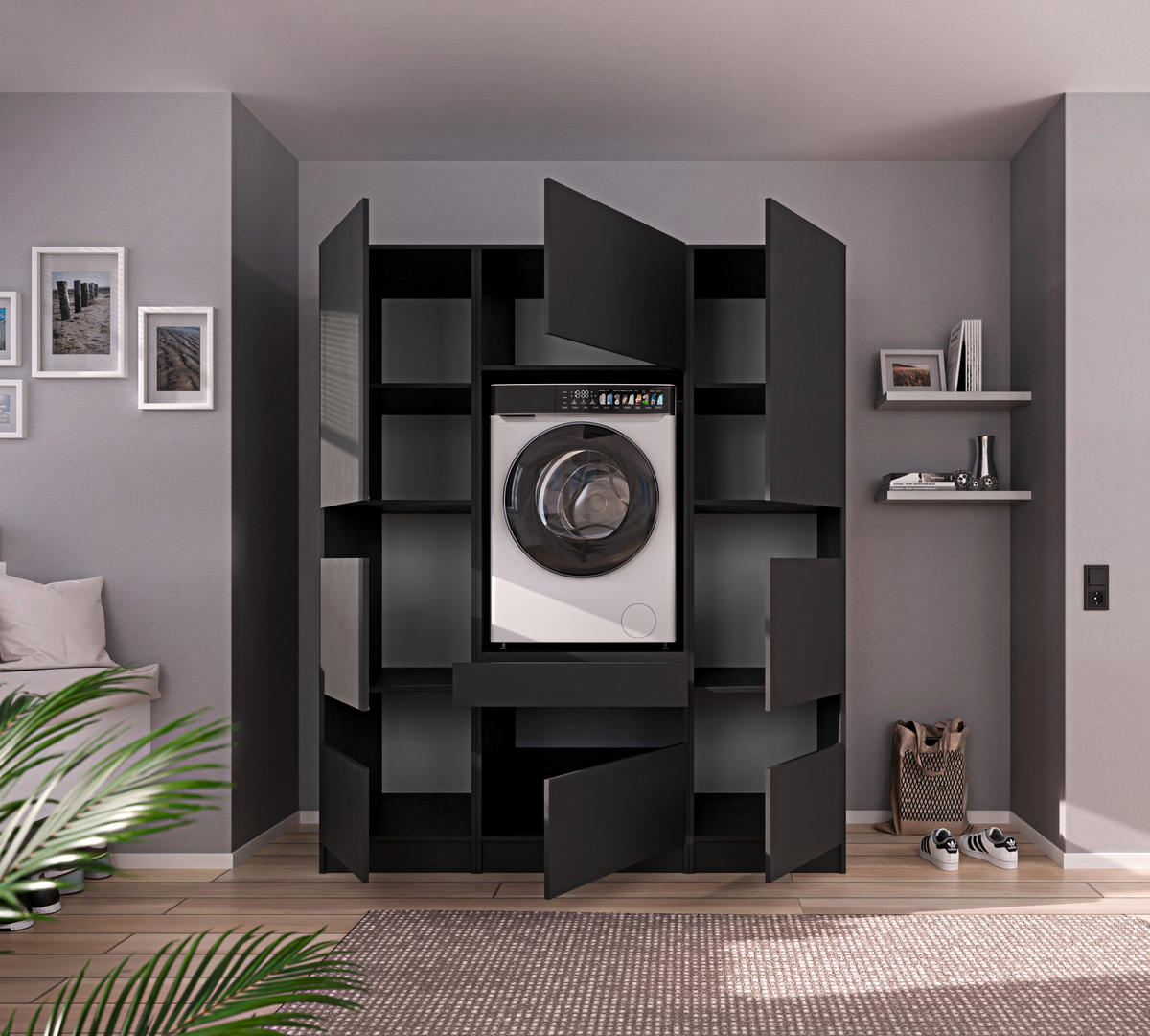 MEHRZWECKSCHRANK 50/200/68 cm  in Anthrazit  - Anthrazit/Schwarz, Design, Holzwerkstoff/Metall (50/200/68cm) - Milino
