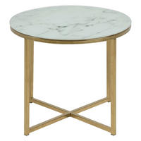 COUCHTISCH in Metall, Glas 50/50/42 cm  - Weiss/Goldfarben, Trend, Glas/Metall (50/50/42cm) - Ambia Home