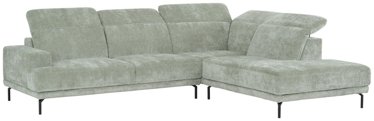 ECKSOFA  in Chenille Mintgrün  307/243 cm  - Schwarz/Mintgrün, Design, Textil/Metall (307/243cm) - Xora