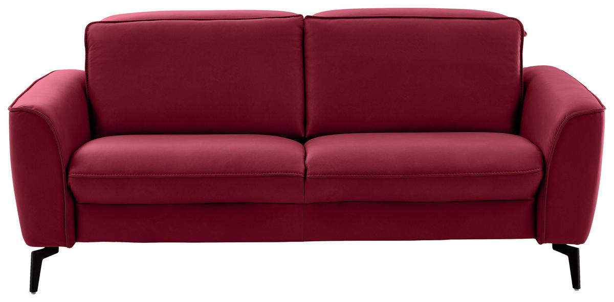 2,5-SITZER in Echtleder Rot  - Rot/Schwarz, Natur, Leder/Metall (194/81/110cm) - Valdera