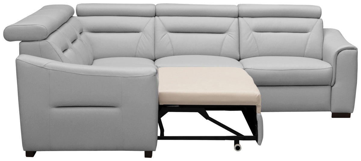 ECKSOFA  in Lederlook Echtleder Platinfarben  - Platinfarben/Wengefarben, Design, Leder/Holz (260/260cm) - Celina Home