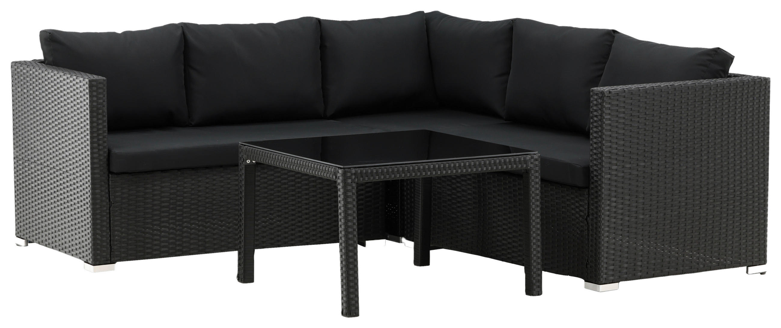 LOUNGEGARNITUR  - Schwarz, KONVENTIONELL, Glas/Kunststoff - Gardenson