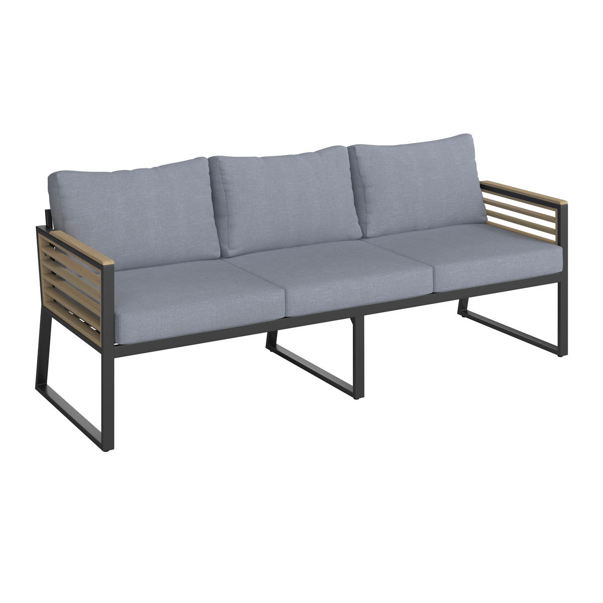 LOUNGEGARNITUR Teakholz Aluminium  - Schwarz, MODERN, Holz/Metall (203/74,5/85cm) - Ambia Garden