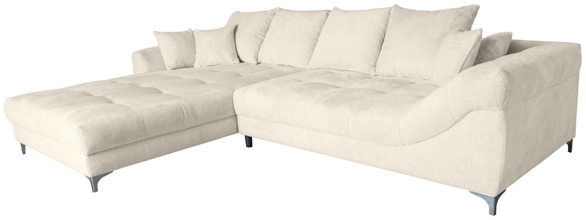 ECKSOFA Greige Chenille  - Chromfarben/Greige, KONVENTIONELL, Textil/Metall (227/329cm) - Carryhome