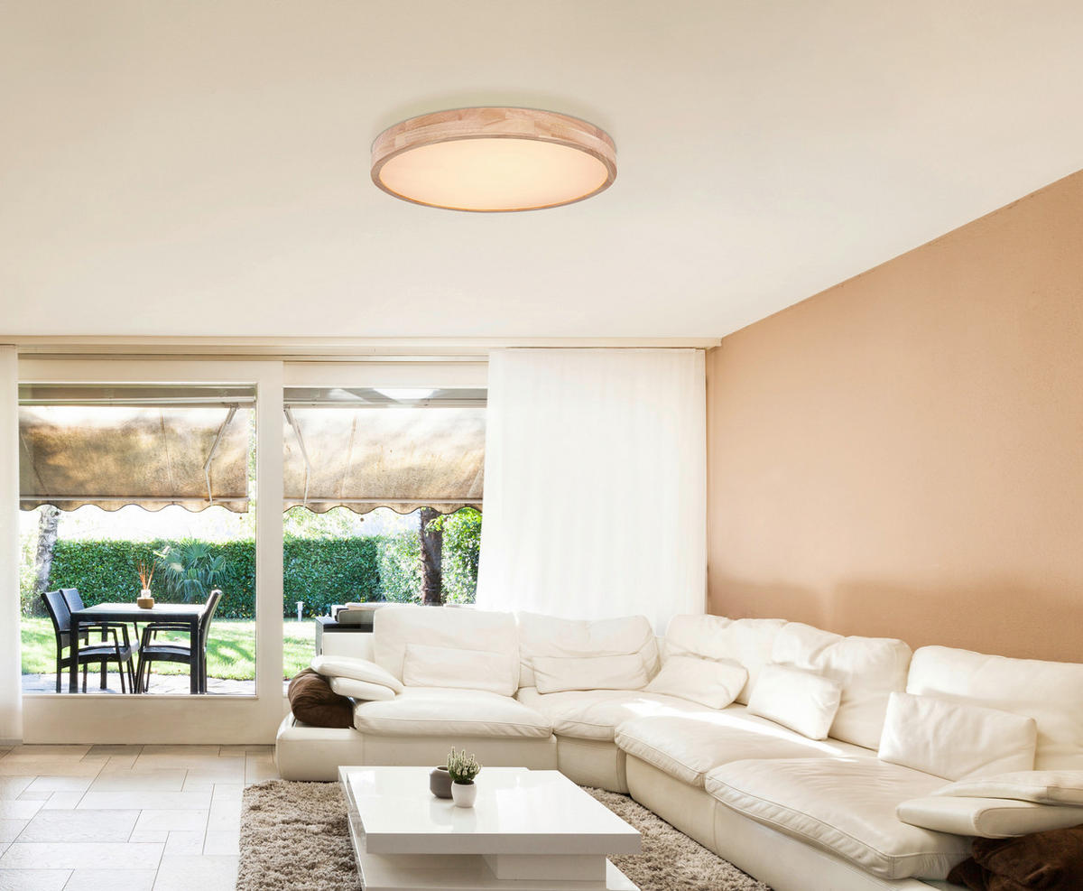 LED-DECKENLEUCHTE Rainer 60/10,5 cm   - Naturfarben/Weiß, Natur, Kunststoff/Metall (60/10,5cm) - Globo