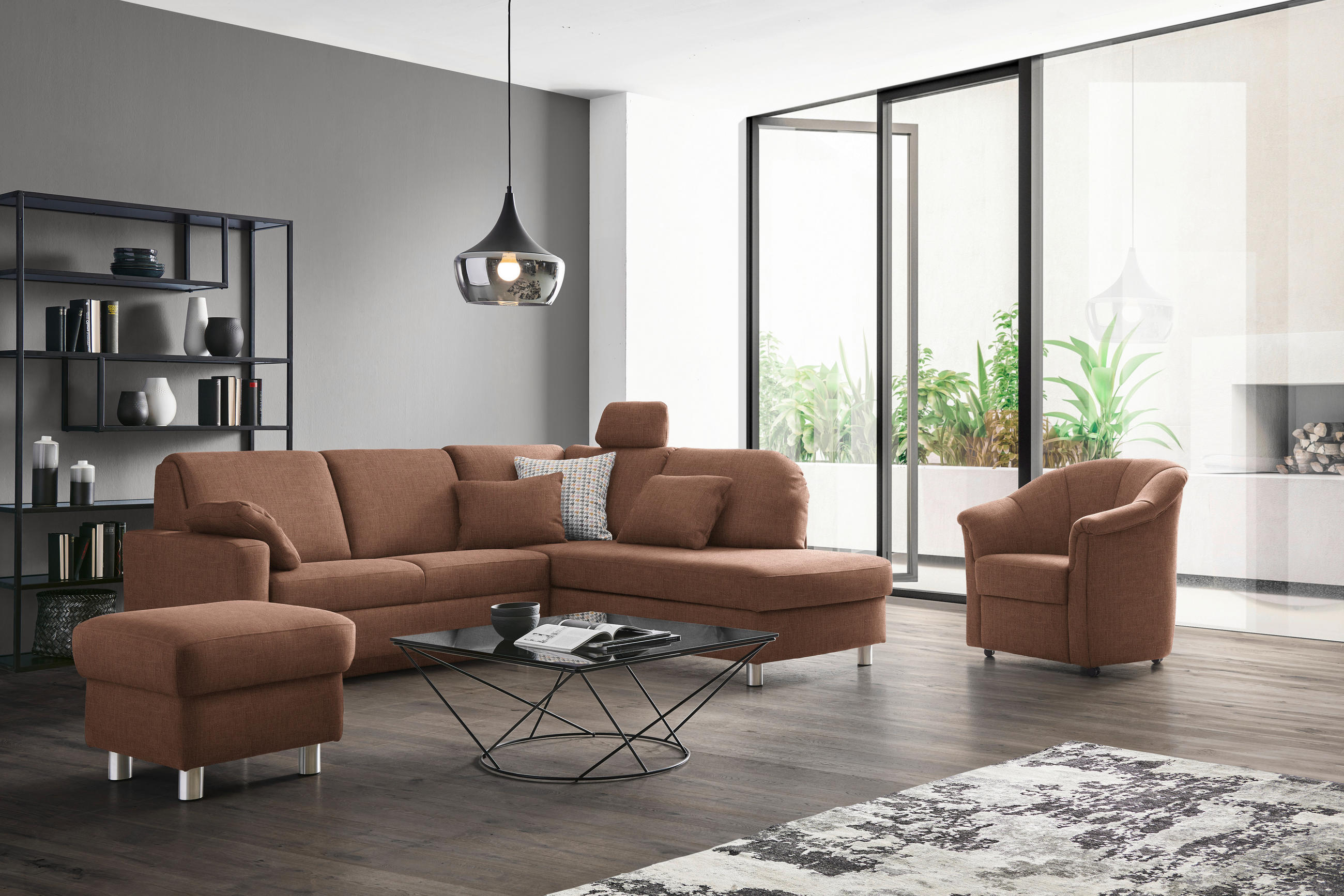 ECKSOFA in Chenille Braun  227/208 cm  - Alufarben/Braun, KONVENTIONELL, Textil/Metall (227/208cm) - Sedda