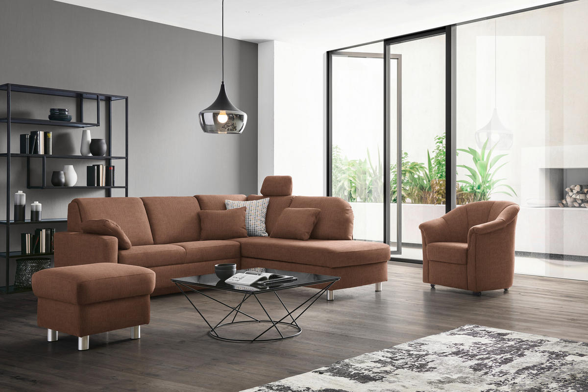 ECKSOFA in Chenille Braun  227/208 cm  - Alufarben/Braun, KONVENTIONELL, Textil/Metall (227/208cm) - Sedda