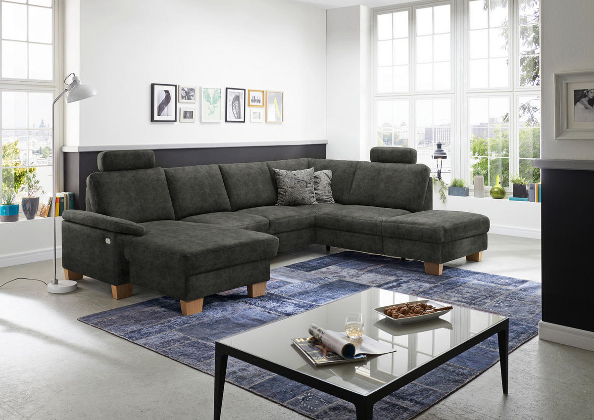 WOHNLANDSCHAFT in Velours Dunkelgrau  - Eichefarben/Dunkelgrau, Konventionell, Holz/Textil (167/316/235cm) - Beldomo System