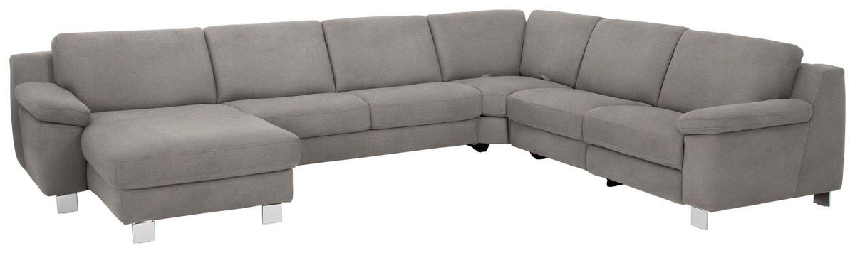 WOHNLANDSCHAFT in Mikrofaser Hellgrau  - Chromfarben/Hellgrau, Design, Textil/Metall (166/364/278cm) - Valdera