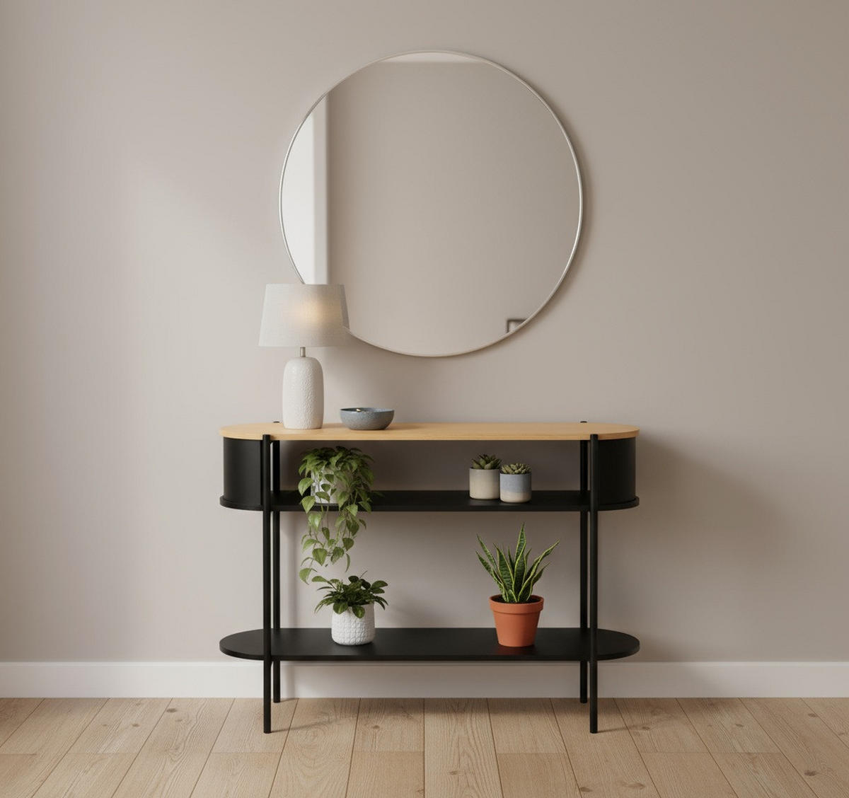 KONZOLOVÝ STOLÍK, prírodná farba, čierna, kov, kompozitné drevo, 100/39/76 cm - čierna/prírodná farba, Trend, kov/kompozitné drevo (100/39/76cm) - Xora