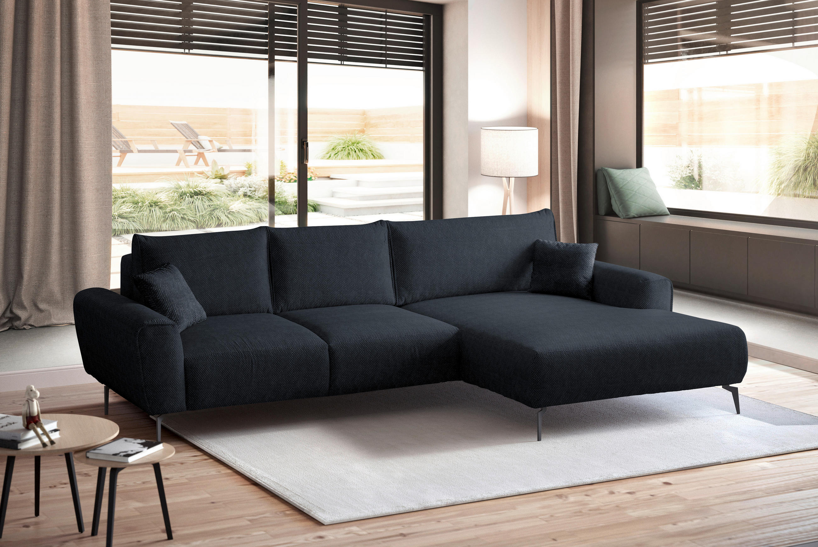 ECKSOFA in Webstoff Anthrazit  - Anthrazit/Schwarz, Design, Textil/Metall (272/170cm) - Welnova