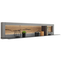 POLICA ZIDNA siva, boje hrasta  staklo, drvni materijal  - siva/boje hrasta, Design, staklo/drvni materijal (150/28/25cm) - MID.YOU