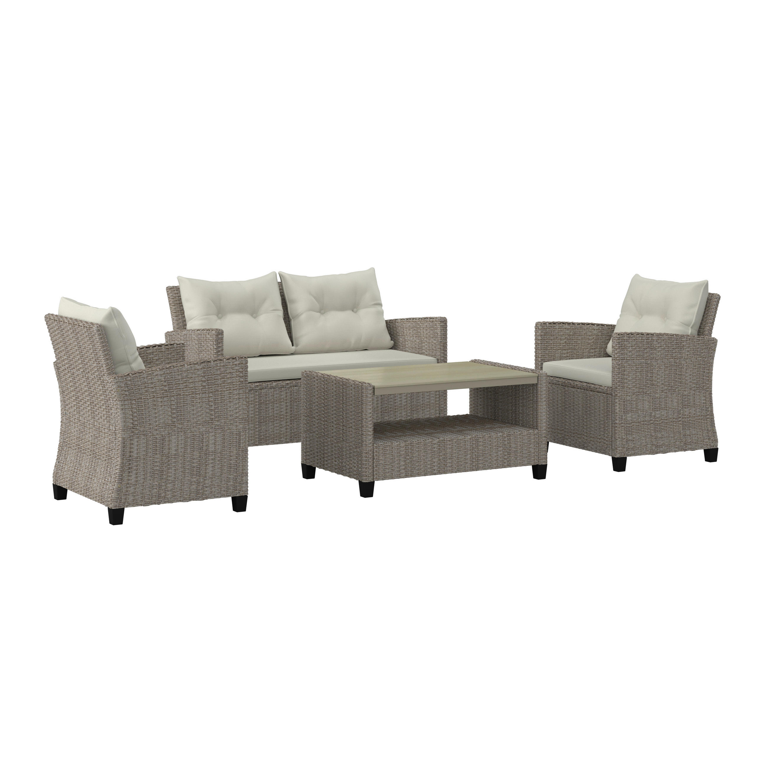 LOUNGEGARNITUR Stahl  - Beige/Creme, MODERN, Kunststoff/Textil - Ambia Garden