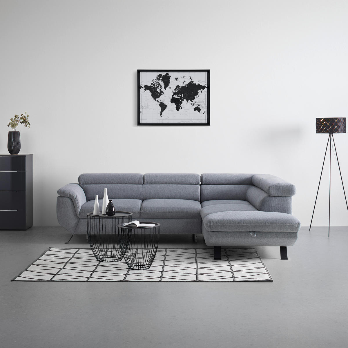 HÖRNSOFFA i vävt tyg grå  - grå/svart, Modern, metall/textil (257/198cm) - MID.YOU