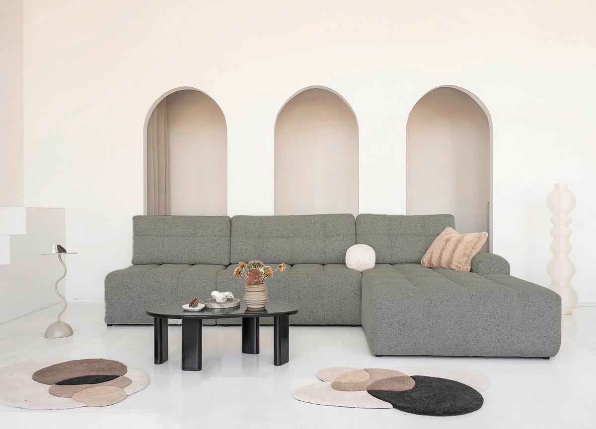 ECKSOFA Grau  - Schwarz/Grau, Design, Textil (338/184cm) - MID.YOU