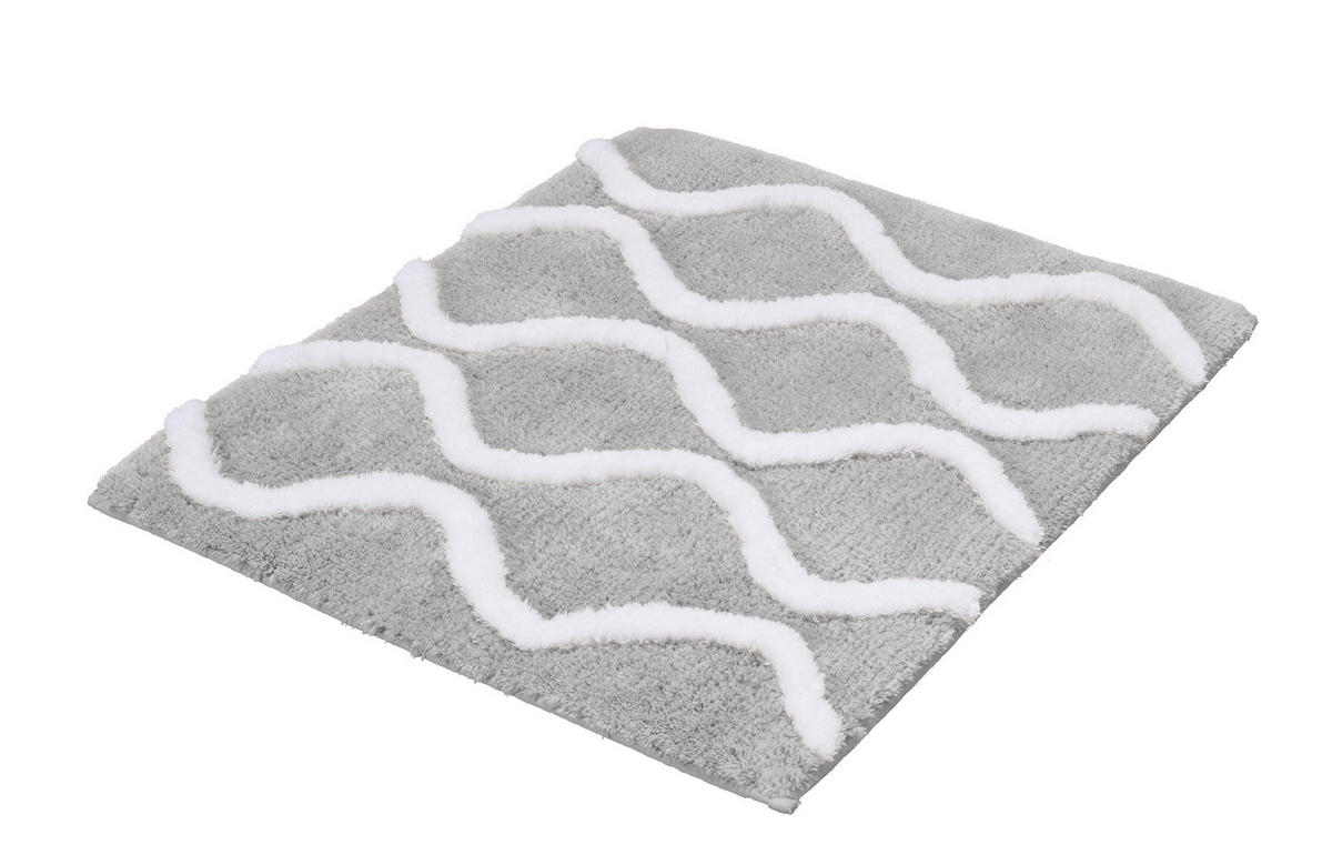 FÜRDŐSZOBASZŐNYEG  55/65 cm  szürke, fehér   - fehér/szürke, Basics, műanyag/textil (55/65cm) - Kleine Wolke