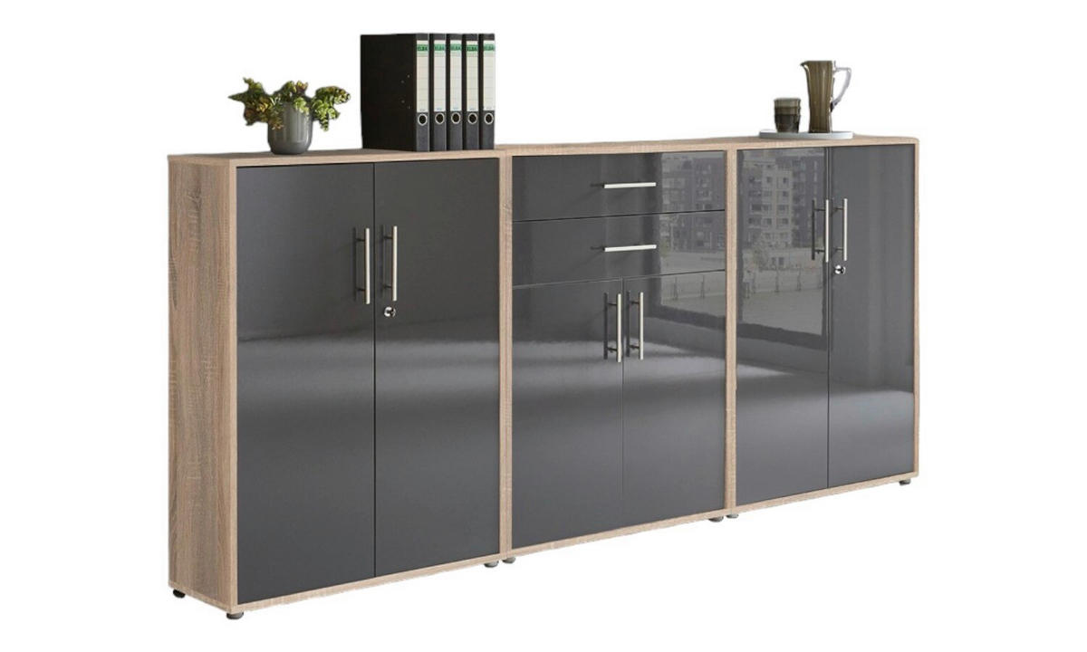 AKTENSCHRANK Sonoma Eiche, Anthrazit Hochglanz  - Anthrazit Hochglanz/Sonoma Eiche, MODERN, Holzwerkstoff (253,2/113,6/33cm) - MID.YOU