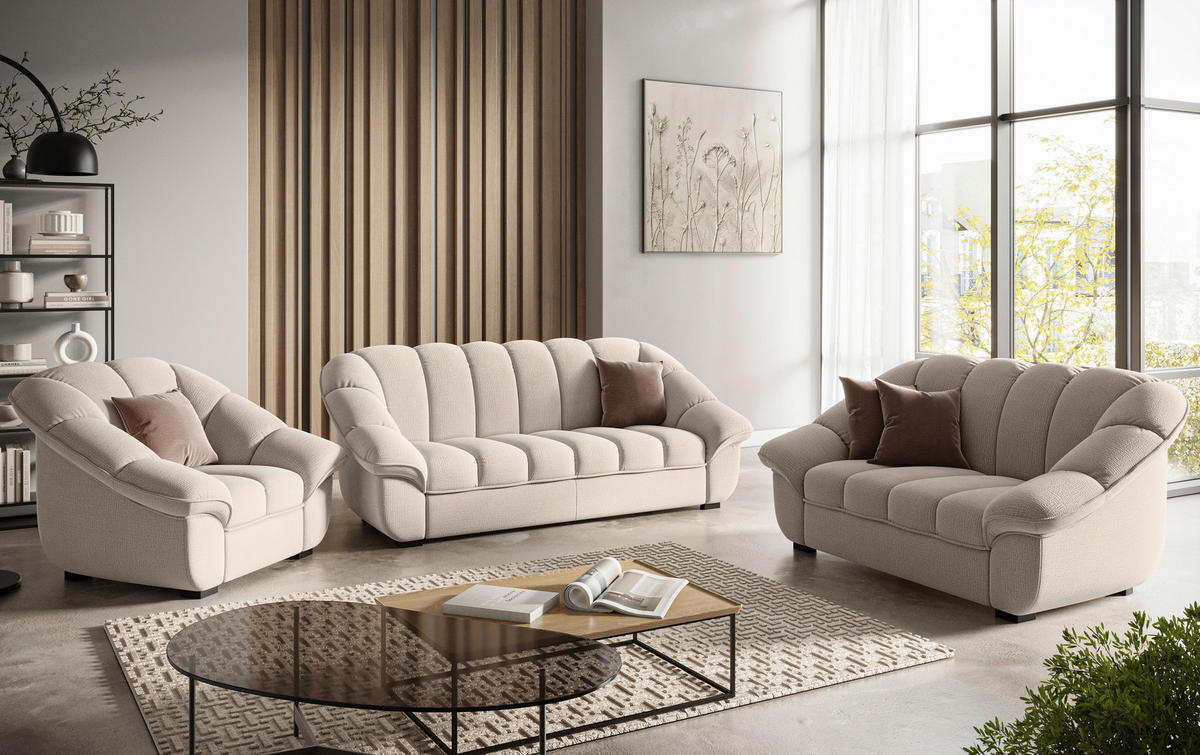 2-SITZER-SOFA Chenille Naturfarben  - Schwarz/Naturfarben, KONVENTIONELL, Kunststoff/Textil (163/88/104cm) - Welnova