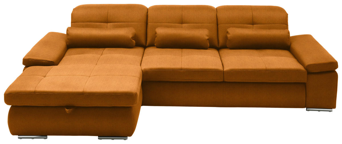 ECKSOFA  in Flachgewebe Currygelb  195/309 cm  - Chromfarben/Currygelb, Design, Textil (195/309cm) - Beldomo Style