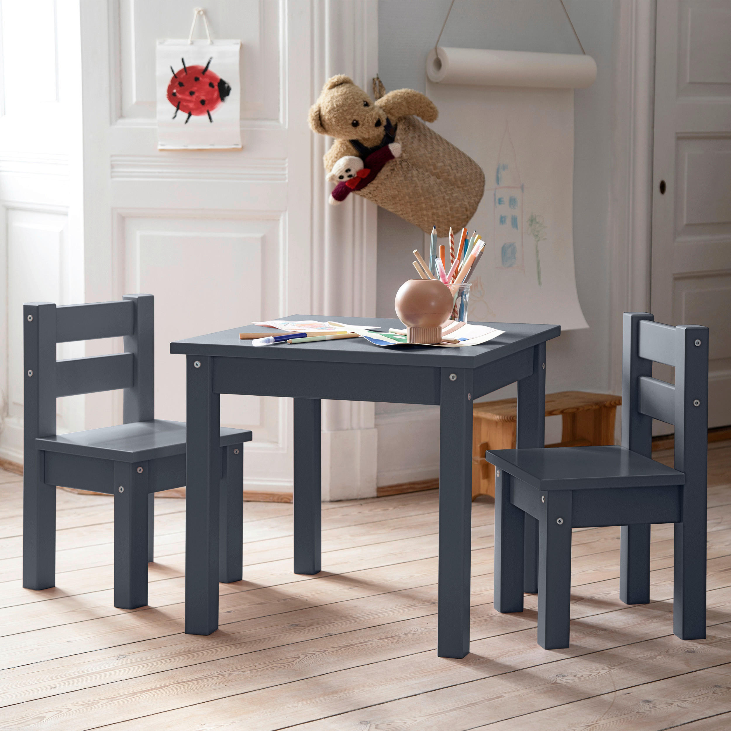 KINDERSITZGRUPPE Dunkelgrau  - Dunkelgrau, MODERN, Holz - MID.YOU