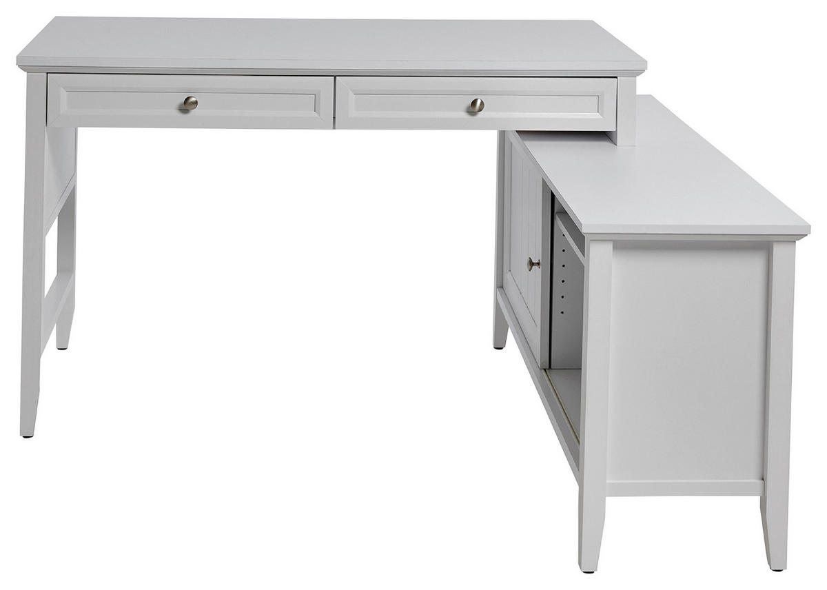 ECKSCHREIBTISCH 145/120/77 cm  in Weiss  - Weiss/Silberfarben, Modern, Holzwerkstoff/Metall (145/120/77cm) - MID.YOU
